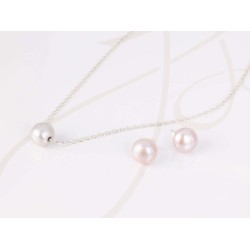 JUEGO PLATA PERLA SENCILLA CADENA