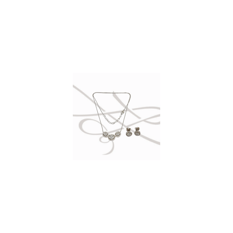 JUEGO PLATA RODIZADA CIRCULAR CON CADENA TOPACIO BLANCO
