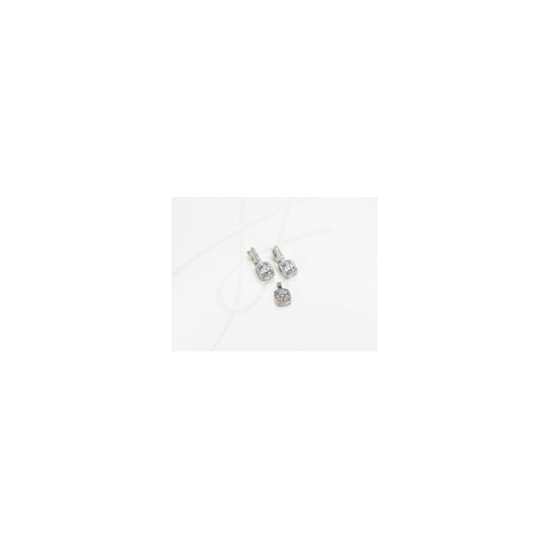 JUEGO PLATA RODIZADA CIRCULO CUADRO TOPACIO BLANCO