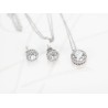 JUEGO PLATA RODIZADA CIRCULO MICROPAVE CON CADENATOPACIO BLANCO