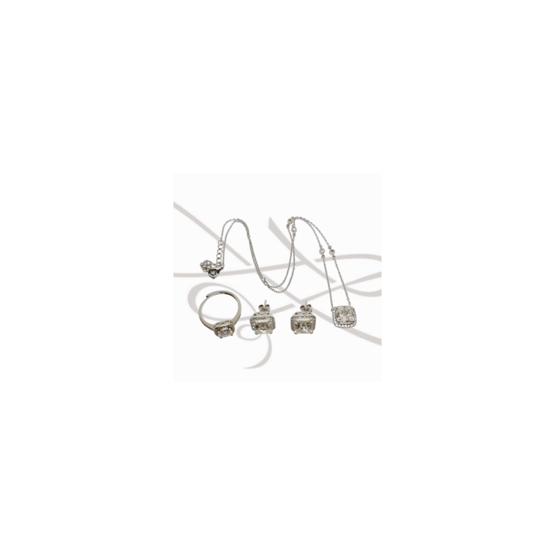 JUEGO PLATA RODIZADA CUADRADO CON HALO MOISSANITE