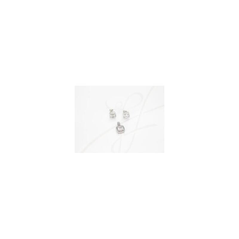 JUEGO PLATA RODIZADA CUADRO BAGUETTE TOPACIO BLANCO