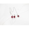 JUEGO PLATA RODIZADA CUADRO GRANDE RUBI CON CADENA