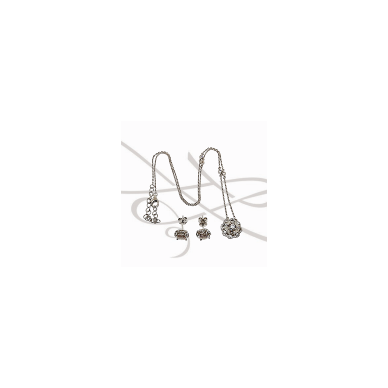JUEGO PLATA RODIZADA FLOR CERTIFICADO MOISSANITE