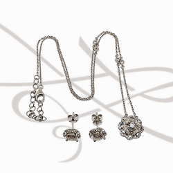 JUEGO PLATA RODIZADA FLOR CERTIFICADO MOISSANITE