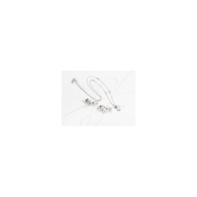 JUEGO PLATA RODIZADA MINI RECTANGULO MOISSANITE CON CADENA
