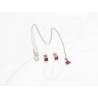 JUEGO PLATA RODIZADA MINI ROMBO RUBI CON CADENA