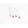 JUEGO PLATA RODIZADA MINI ROMBO RUBI CON CADENA