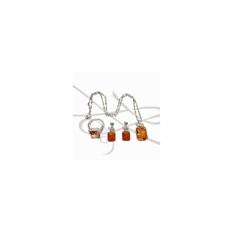 JUEGO PLATA RODIZADA RECTANGULAR Y TOPACIO BLANCO ZAFIRO NARANJA