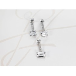 JUEGO PLATA RODIZADA PENDULO RECTANGULAR TOPACIO BLANCO