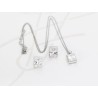 JUEGO PLATA RODIZADA RECTANGULO CON CADENA TOPACIO BLANCO