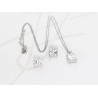 JUEGO PLATA RODIZADA RECTANGULO CON CADENA TOPACIO BLANCO