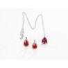 JUEGO PLATA RODIZADA RUBI GOTA HALO TOPACIO BLANCO CON CADENA