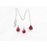 JUEGO PLATA RODIZADA RUBI GOTA HALO TOPACIO BLANCO CON CADENA