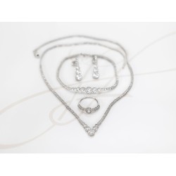JUEGO PLATA RODIZADA SET COMPLETO CIRCULOS ASIMETRICOS TOPACIO BLANCO