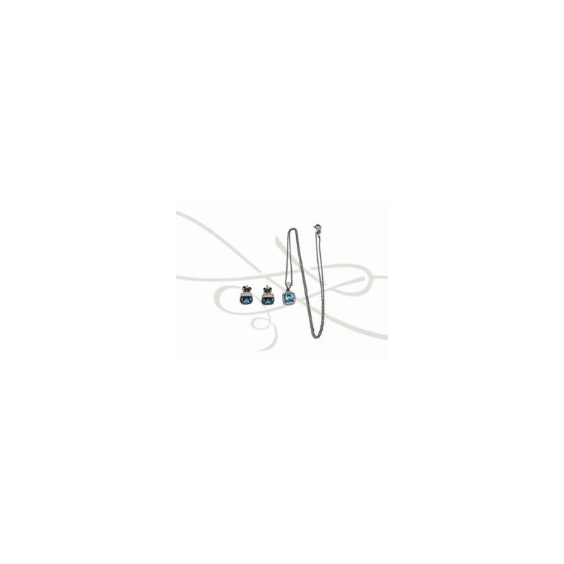 JUEGO PLATA RODIZADA TOPACIO AZUL CUADRO CHICO CON CADENA