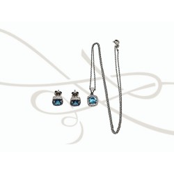 JUEGO PLATA RODIZADA TOPACIO AZUL CUADRO CHICO CON CADENA