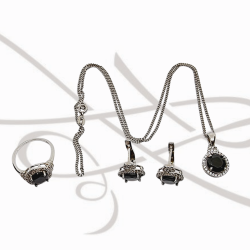 JUEGO PLATA RODIZADA TOPACIO BLANCO CIRCULAR ONIX