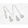 JUEGO PLATA RODIZADA TRIPLE CIRCULO CON CADENA TOPACIO BLANCO