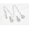 JUEGO PLATA RODIZADA TRIPLE CIRCULO CON CADENA TOPACIO BLANCO