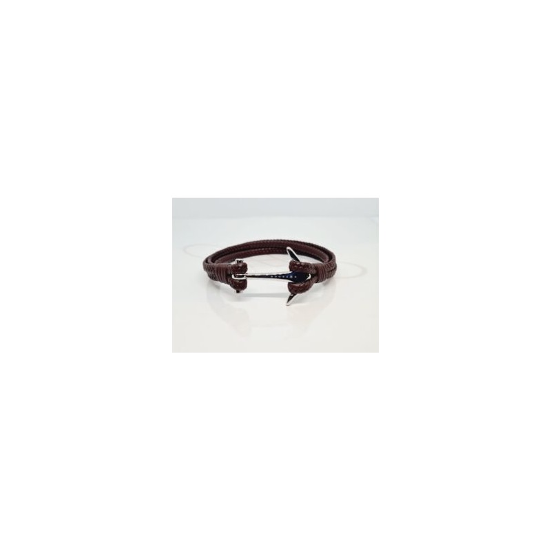 PULSERA ANCLA PIEL CUADRUPLE CAFÉ
