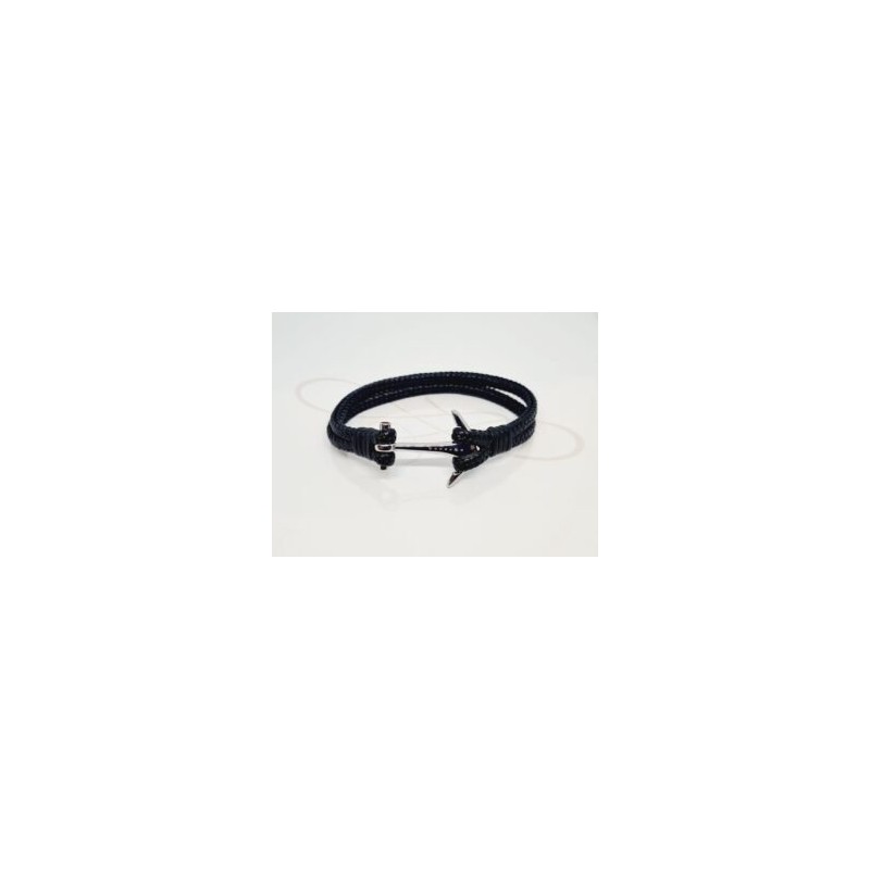 PULSERA ANCLA PIEL CUADRUPLE NEGRA