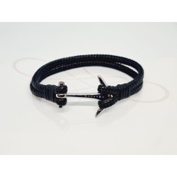 PULSERA ANCLA PIEL CUADRUPLE NEGRA