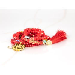 PULSERA CON DIJE ORO LAMINADO BARRO POMPON CRISTAL