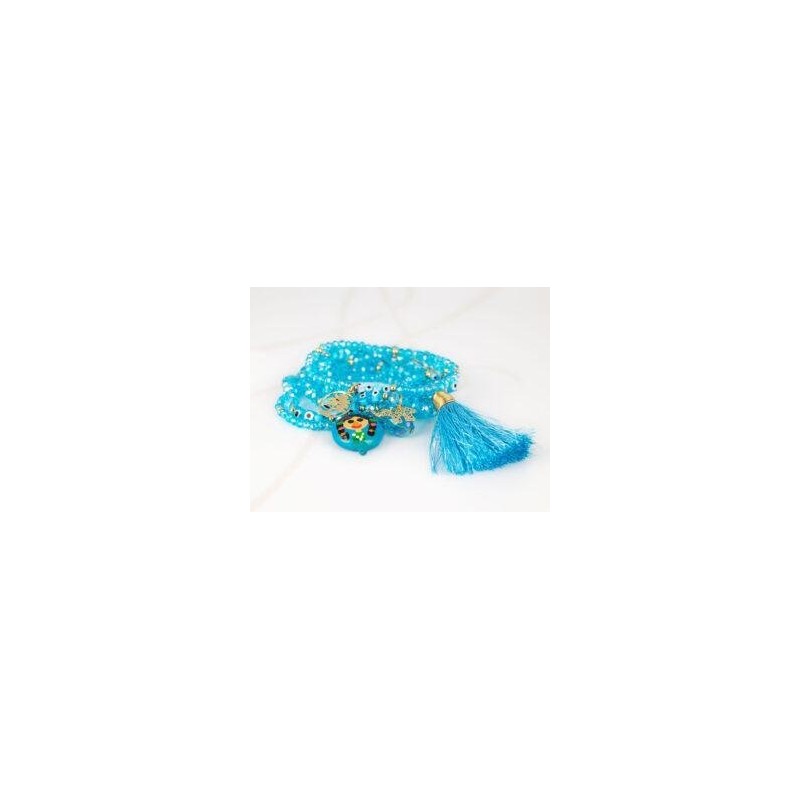 PULSERA CON DIJE ORO LAMINADO BARRO POMPON CRISTAL