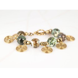 PULSERA CON DIJE ORO LAMINADO BOLAS ESPIRALES PIEDRA