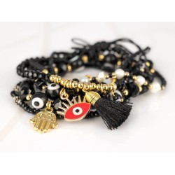 PULSERA CON DIJE ORO LAMINADO CRISTAL SUERTE MIYUKI