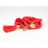 PULSERA CON DIJE ORO LAMINADO FLOR POMPON CRISTAL