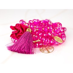 PULSERA CON DIJE ORO LAMINADO FLOR POMPON CRISTAL