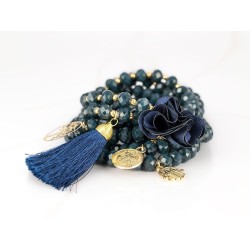 PULSERA CON DIJE ORO LAMINADO FLOR POMPON CRISTAL