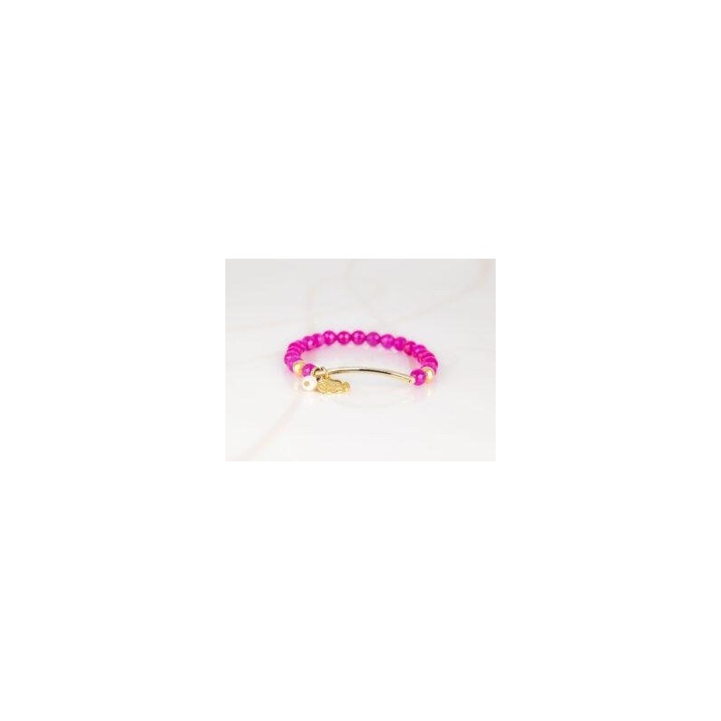 PULSERA CON DIJE ORO LAMINADO PERLA TUBO PIEDRA