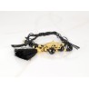 PULSERA CON DIJE ORO LAMINADO PIEDRA POMPON HILO