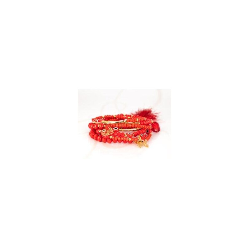 PULSERA CON DIJE ORO LAMINADO TUBO POMPON CRISTAL