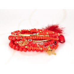 PULSERA CON DIJE ORO LAMINADO TUBO POMPON CRISTAL