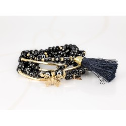 PULSERA CON DIJE ORO LAMINADO TUBO POMPON CRISTAL