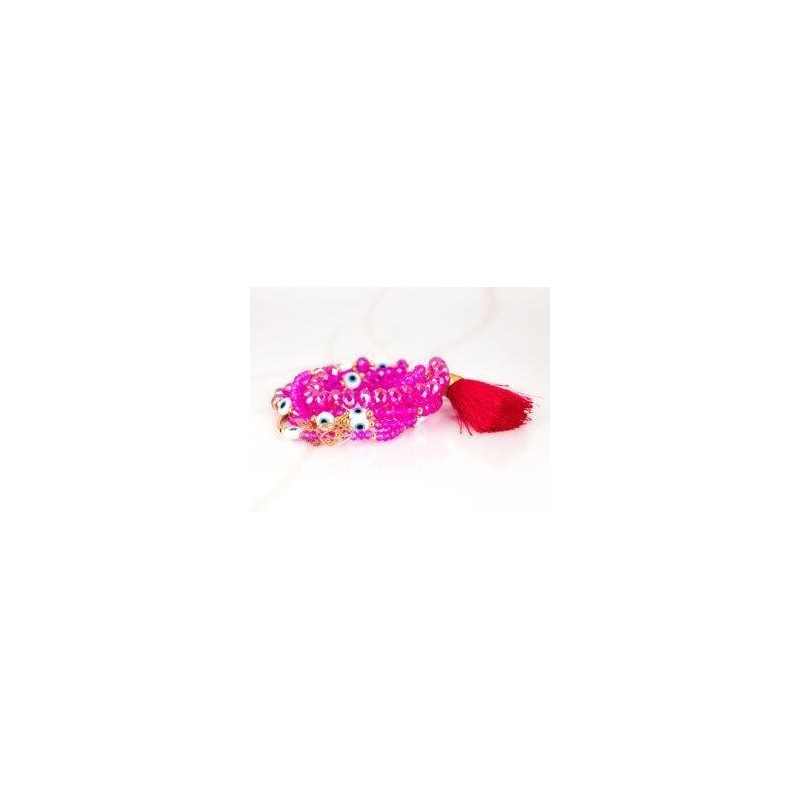 PULSERA CON DIJE ORO LAMINADO TUBO POMPON CRISTAL