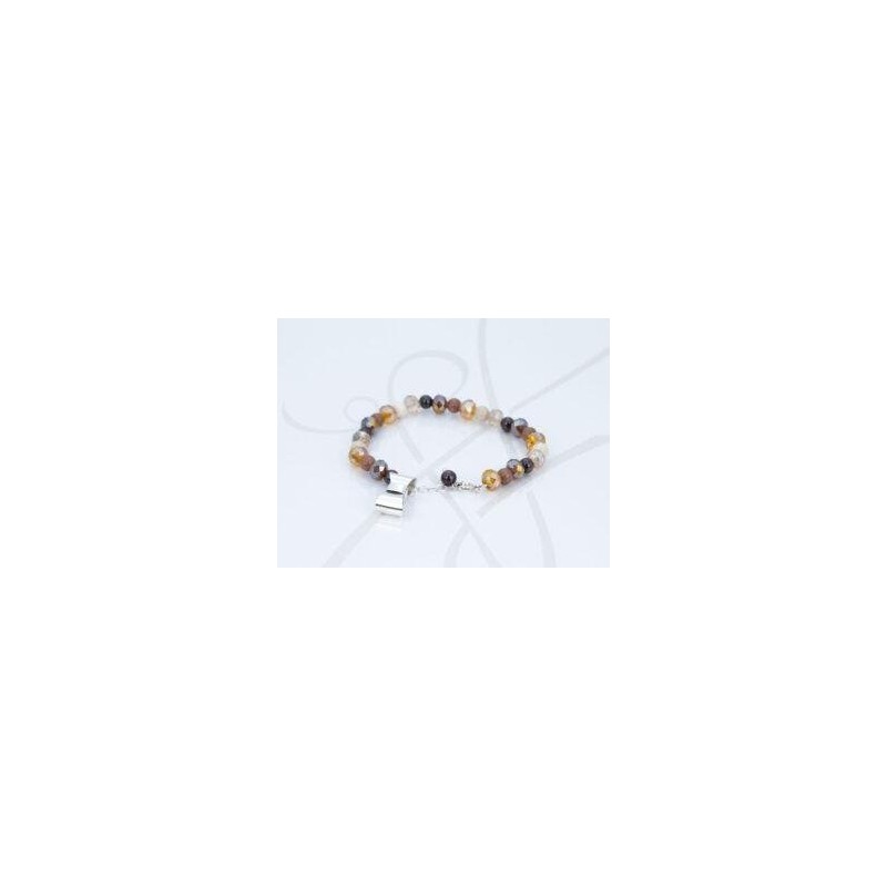 PULSERA CON DIJE PLATA MOÑO CRISTAL