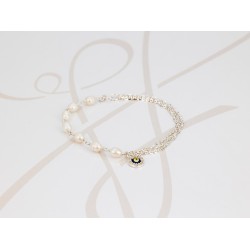 PULSERA CON DIJE PLATA OJO TURCO PERLA