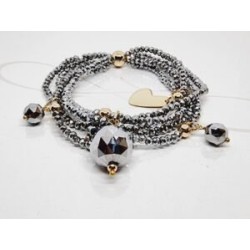 PULSERA CON DIJES QUINTUPLE HILO CRISTAL PLATEADO