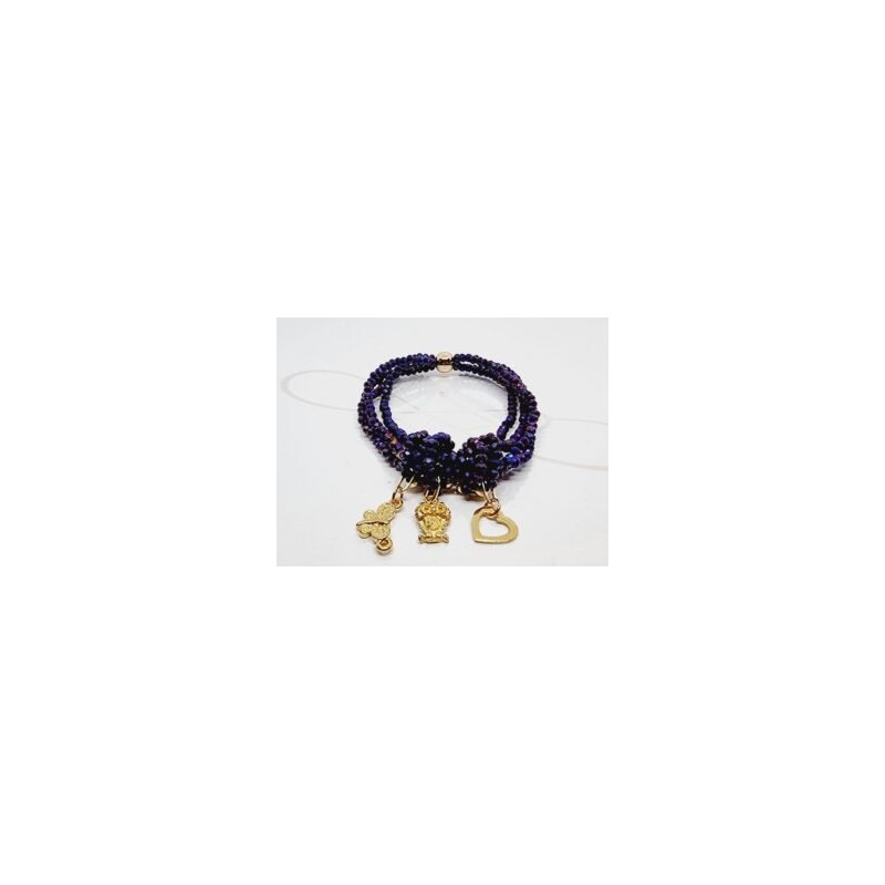 PULSERA CUADRUPLE CON DIJES VARIOS CRISTAL MORADO