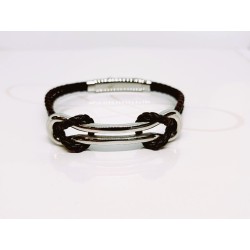 PULSERA PIEL TRENSAZA CAFÉ DOBLE NUDO