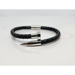 PULSERA PIEL TRENZADA GRIS CLAVO