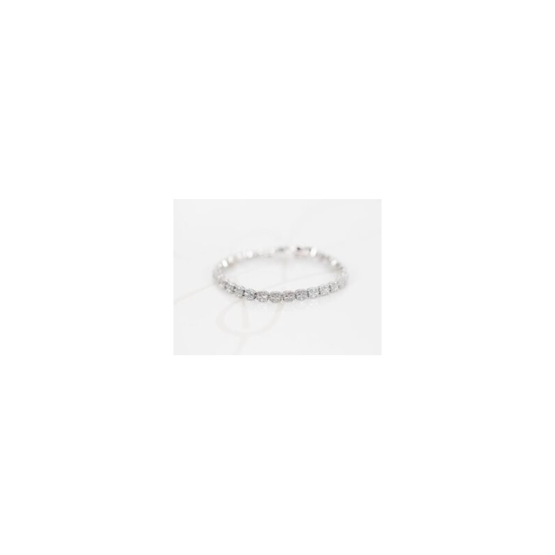 PULSERA PLATA RODIZADA CIRCULOS BAGUETTE TOPACIO BLANCO