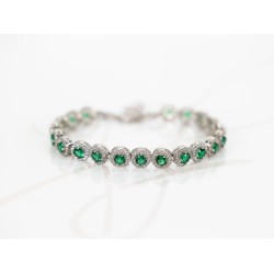 PULSERA PLATA RODIZADA CIRCULOS ESMERALDAS CON HALO TOPACIO BLANCO