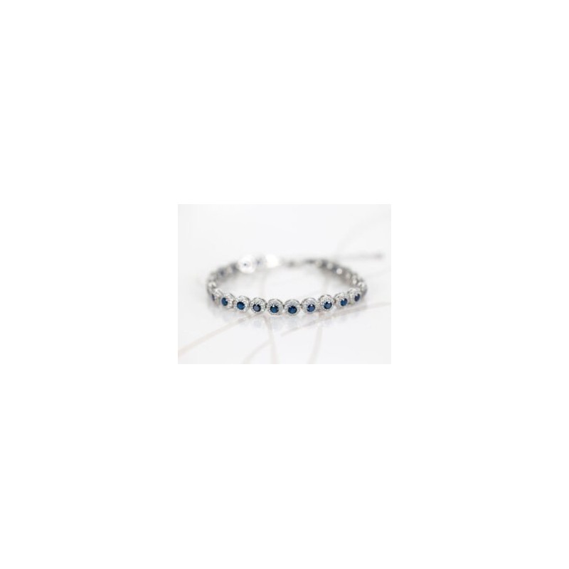 PULSERA PLATA RODIZADA CIRCULOS ZAFIRO CON HALO TOPACIO BLANCO