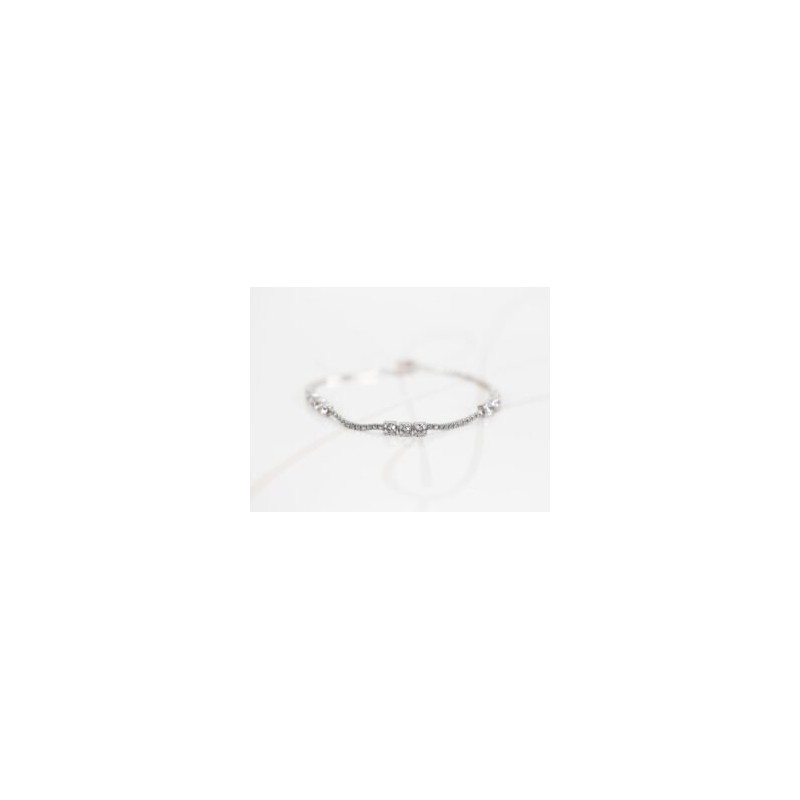 PULSERA PLATA RODIZADA TRIPLE CUADRO TOPACIO BLANCO